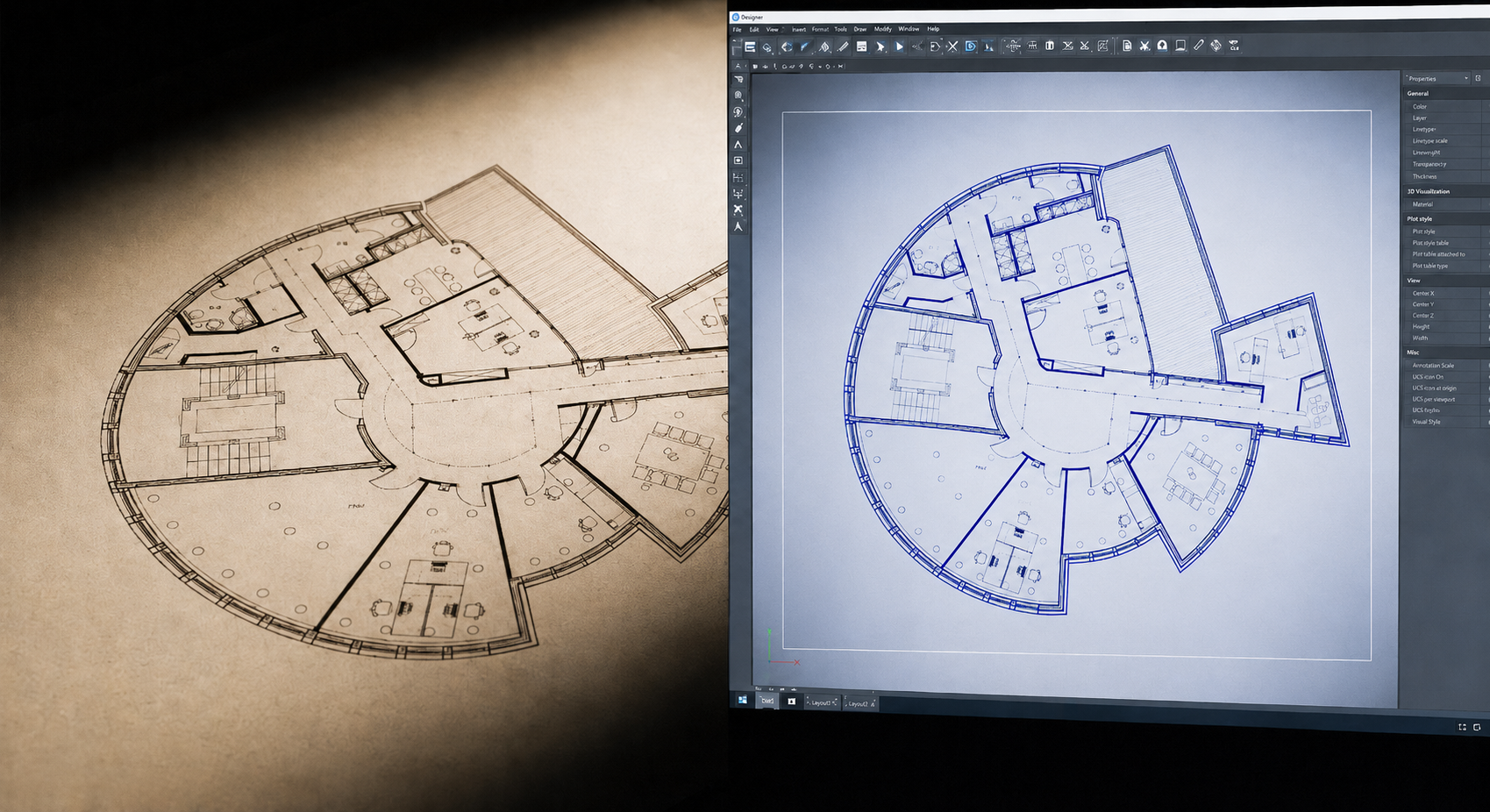 Papierplan wird in CAD digitalisiert